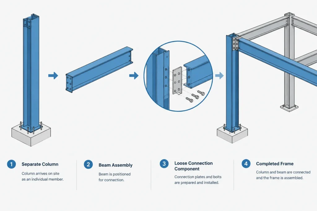Shop vs. Field Connections in Structural Steel Drawings: Bolts, Welds, and Coordination structural steel illustration