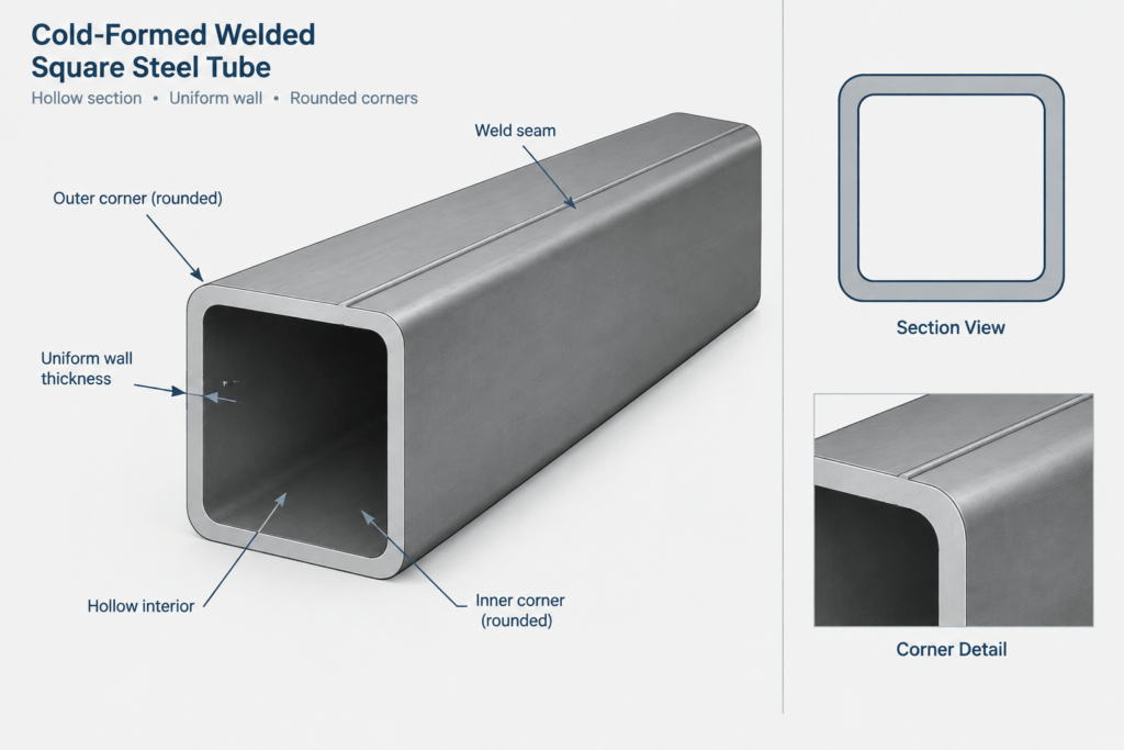 SHS 150x150x4 structural steel illustration