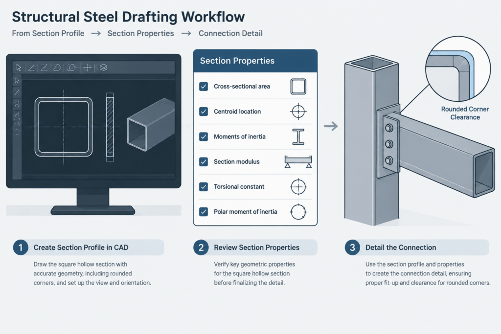 SHS 150x150x4 structural steel illustration
