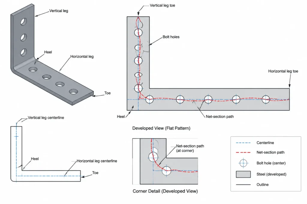 Staggered Bolt Holes and Net-Section Paths in Steel Plates and Angles structural steel illustration