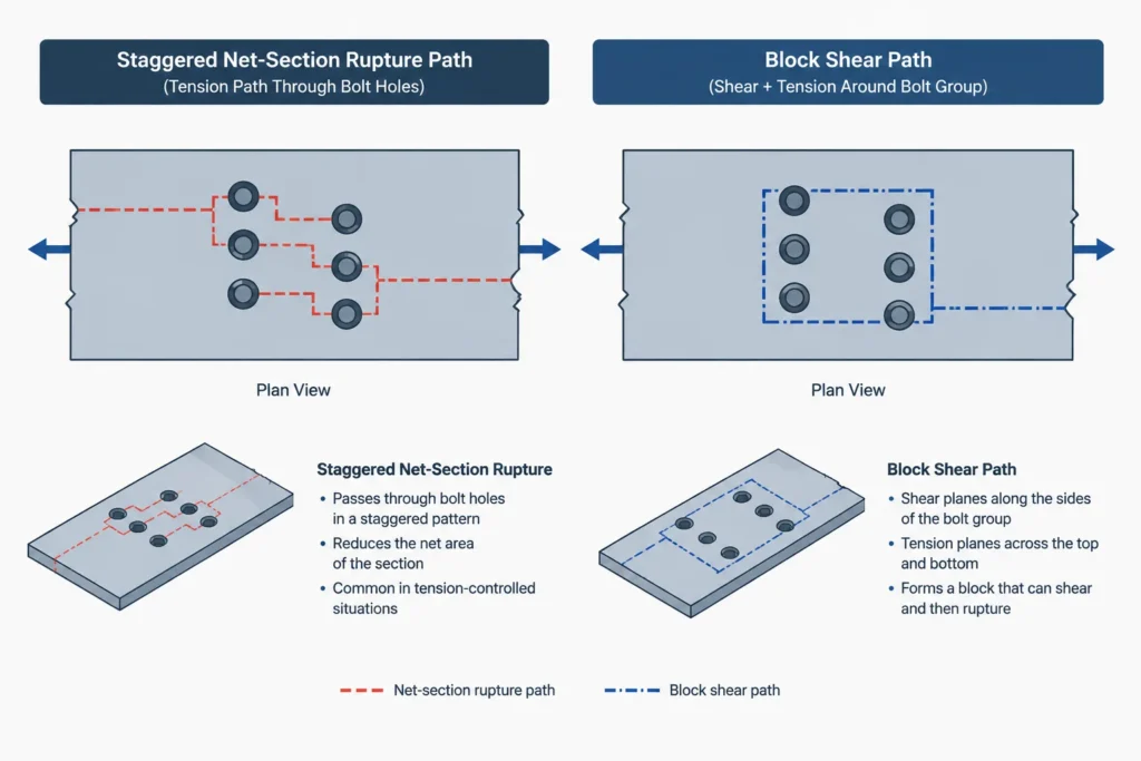 Staggered Bolt Holes and Net-Section Paths in Steel Plates and Angles structural steel illustration