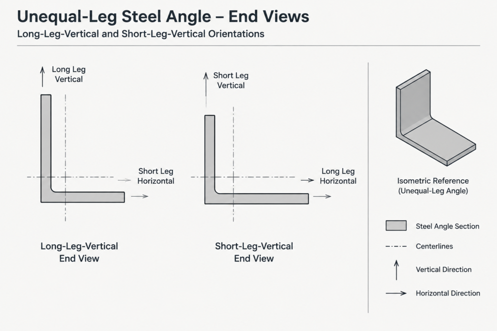 Steel Angle Orientation: LLV, SLV, Connected Legs, and Drawing Clarity structural steel illustration