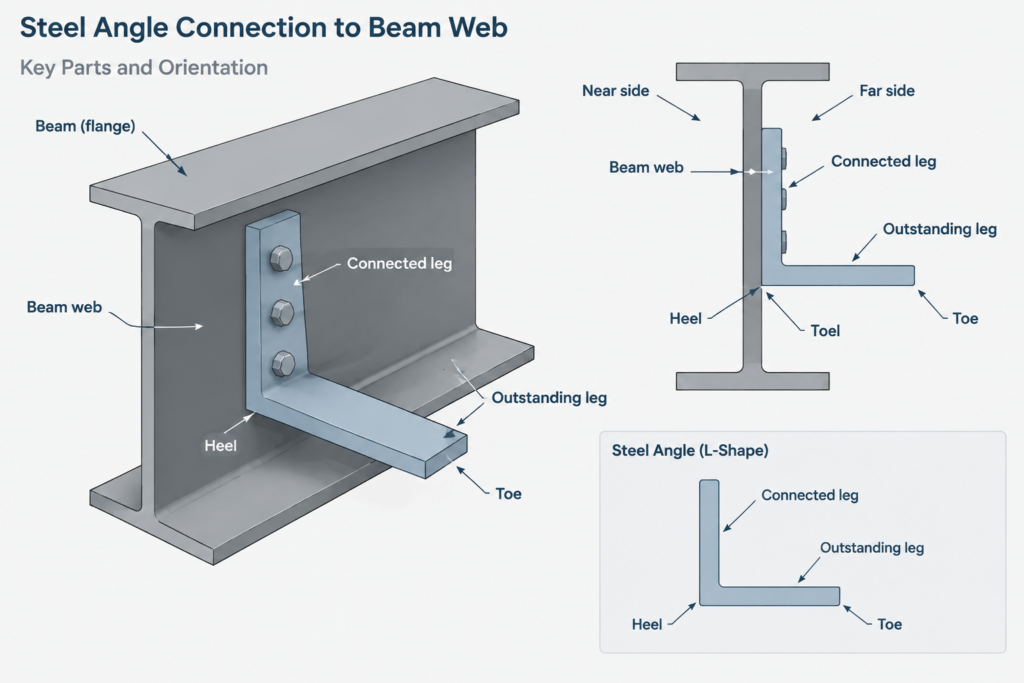 Steel Angle Orientation: LLV, SLV, Connected Legs, and Drawing Clarity structural steel illustration