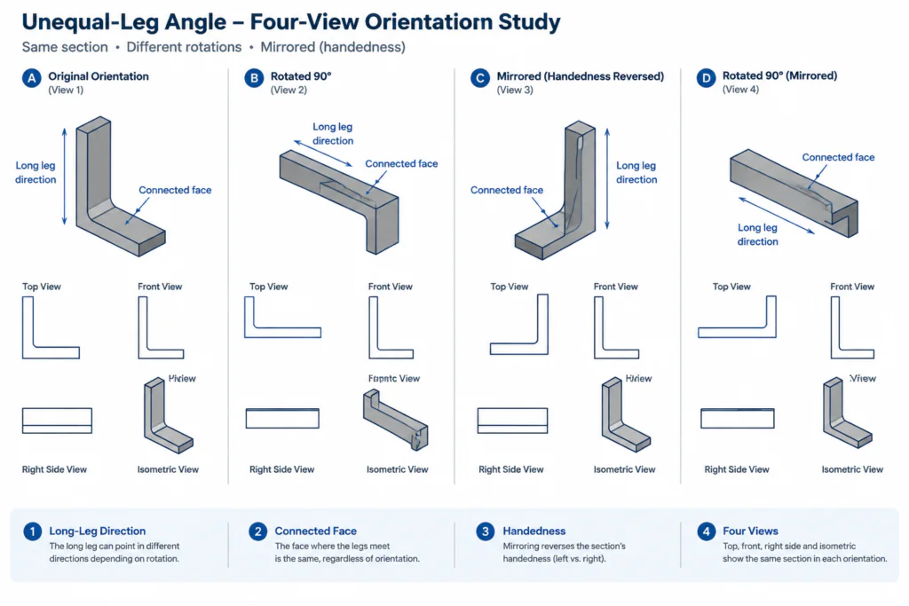Steel Angle Terminology: Legs, Toes, Heel, Fillet, and Orientation structural steel illustration