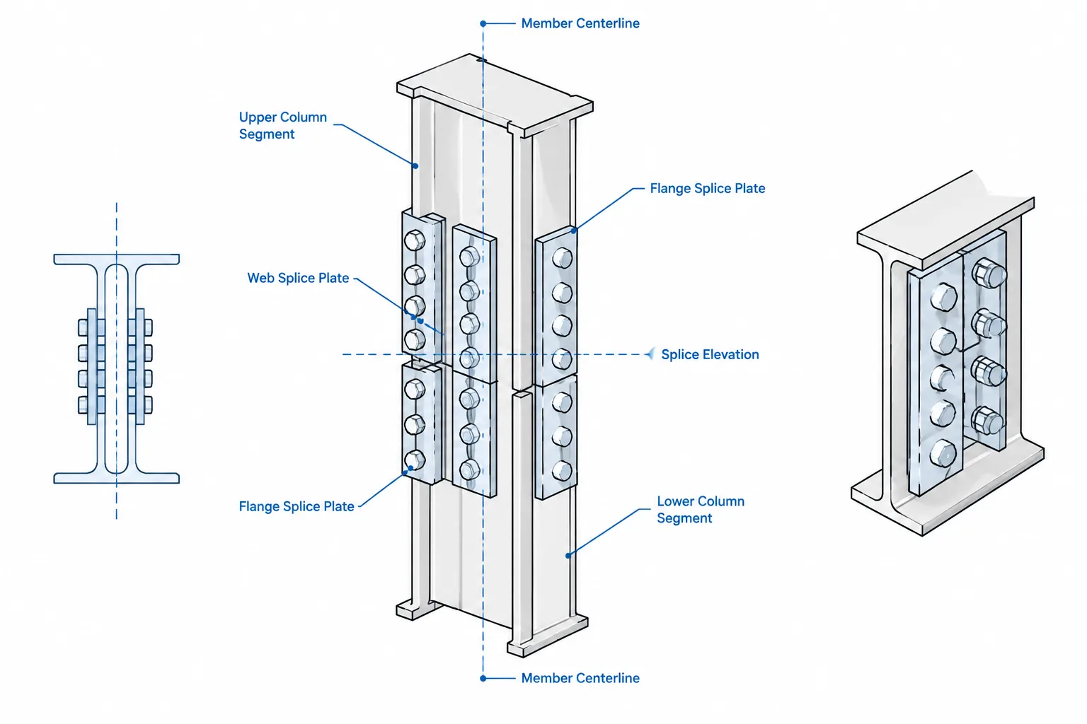 Steel Column Splice Detailing: Elevations, Alignment, and Drawing Coordination