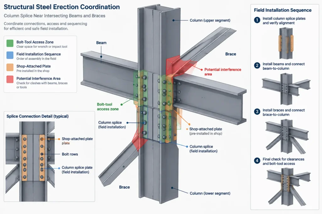 Steel Column Splice Detailing: Elevations, Alignment, and Drawing Coordination structural steel illustration