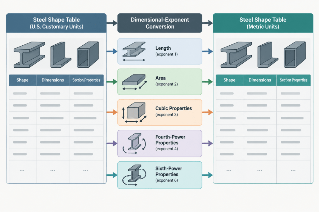 Steel Section Property Units: How to Read and Convert A, I, S, Z, r, J, and Cw structural steel illustration