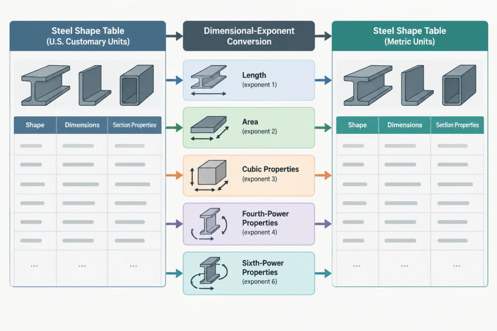 Steel Section Property Units: How to Read and Convert A, I, S, Z, r, J, and Cw structural steel illustration