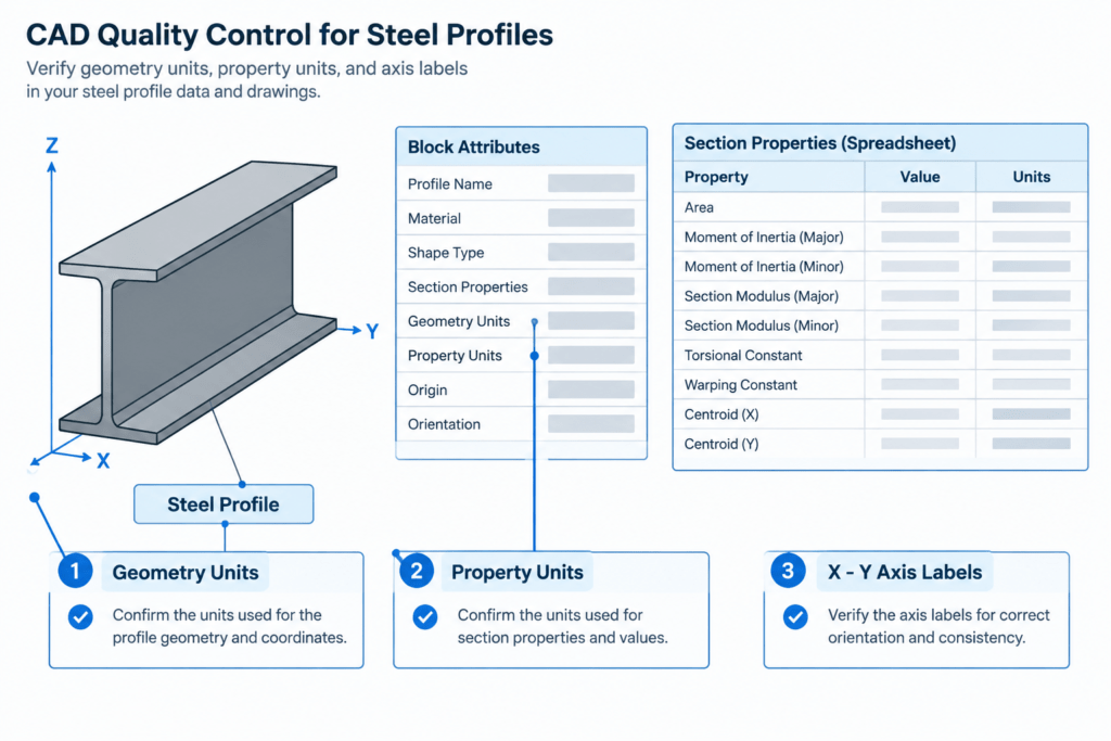 Steel Section Property Units: How to Read and Convert A, I, S, Z, r, J, and Cw structural steel illustration