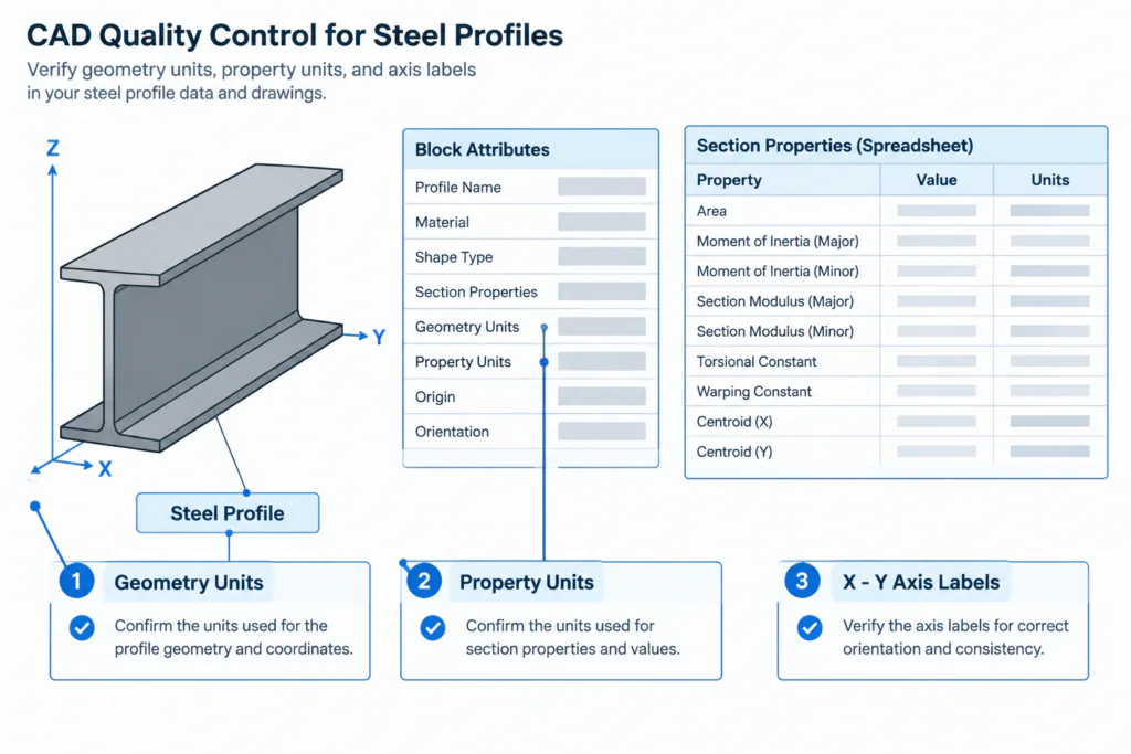 Steel Section Property Units: How to Read and Convert A, I, S, Z, r, J, and Cw structural steel illustration