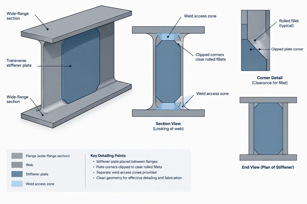 Steel Shape k Dimensions: Rolled Fillets, Detailing Clearance, and CAD Geometry structural steel illustration