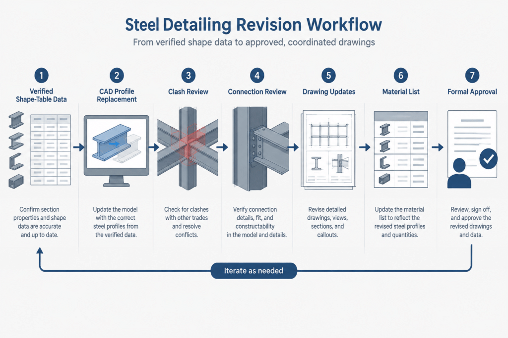 Steel Shape Substitution Checklist: What to Recheck When a Member Size Changes structural steel illustration