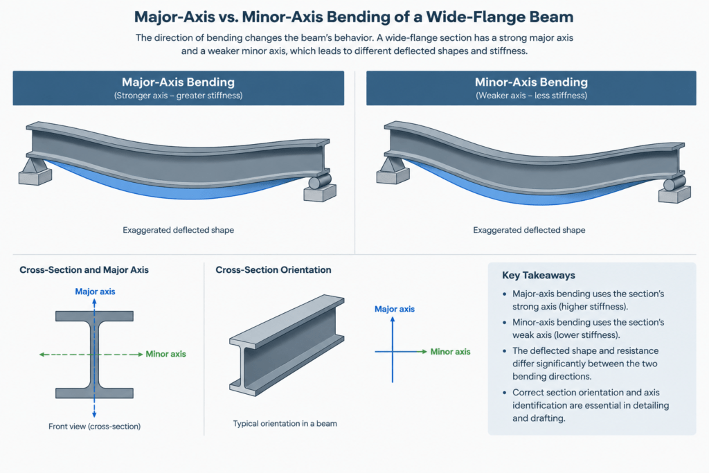 Strong Axis vs. Weak Axis in Structural Steel Sections structural steel illustration