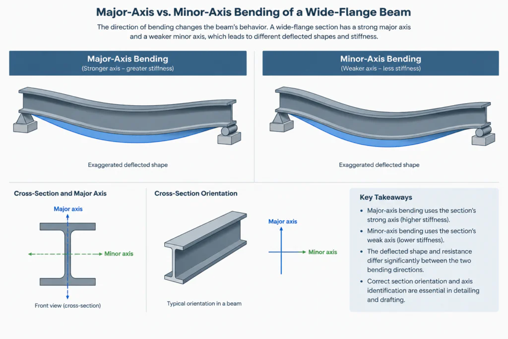 Strong Axis vs. Weak Axis in Structural Steel Sections structural steel illustration