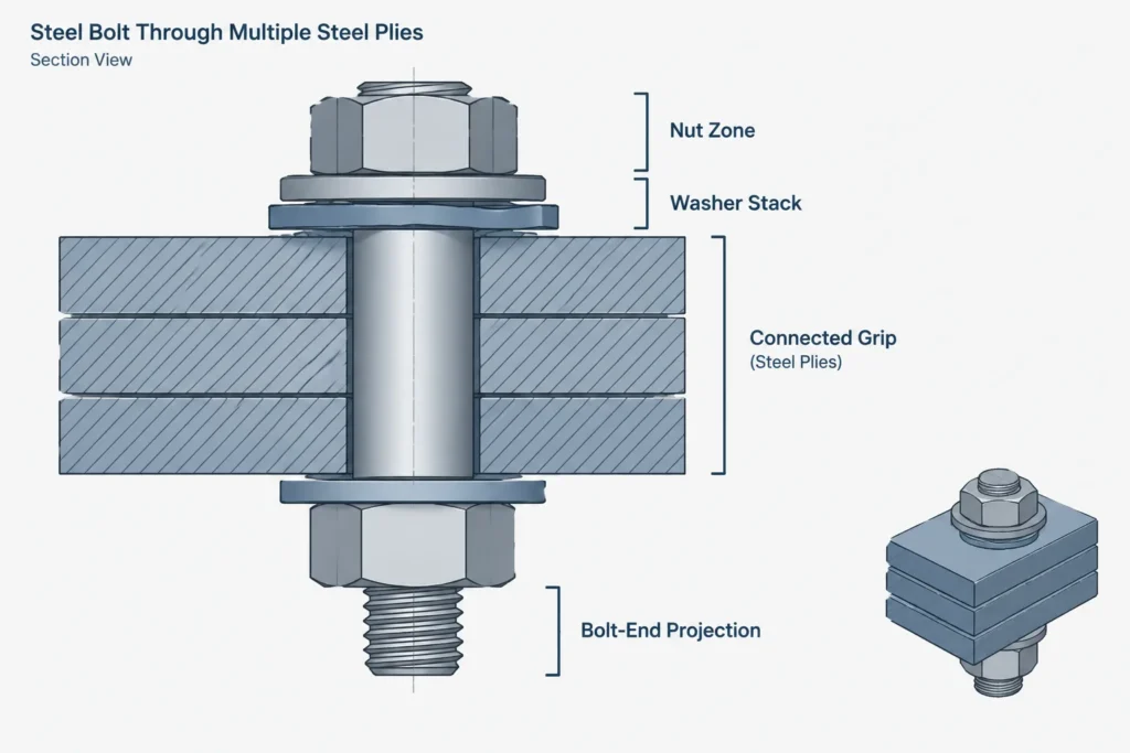 Structural Bolt Grip Length, Ply Thickness, and Thread Location: A Detailing Guide structural steel illustration