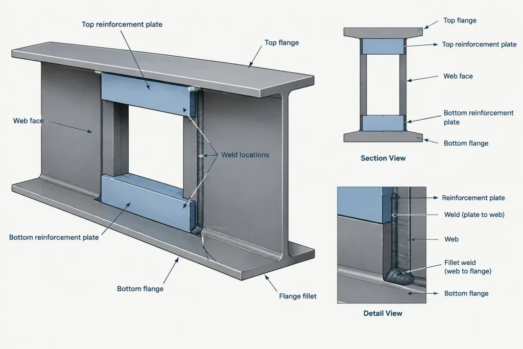Structural Steel Beam Web Openings: Coordination, Reinforcement, and Detailing structural steel illustration