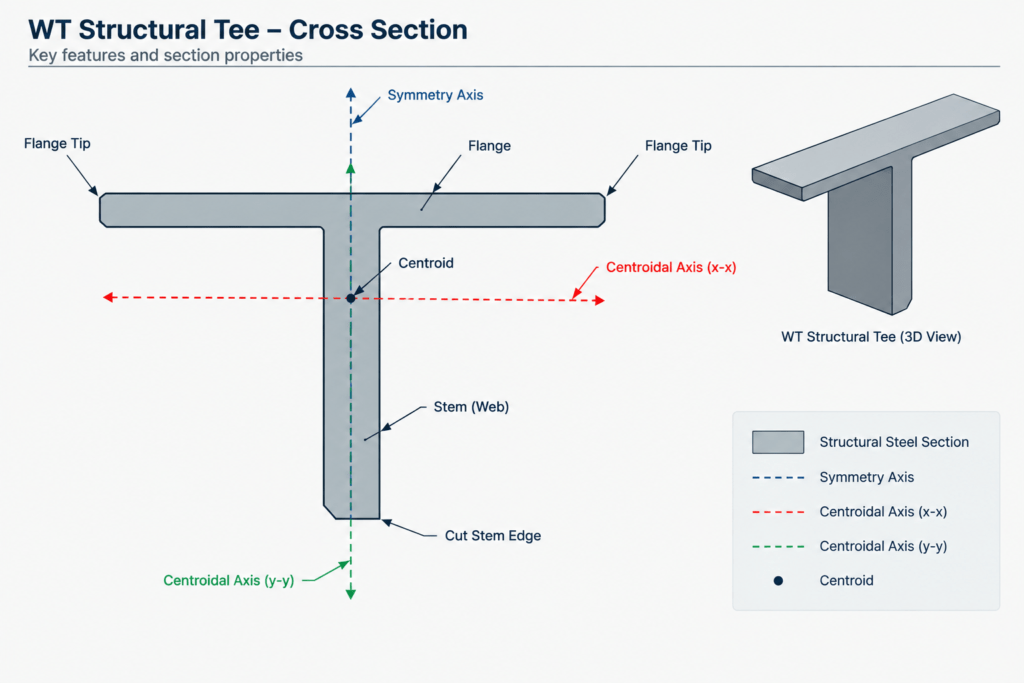 Structural Tee (WT) Shapes: Designations, Orientation, and Detailing Geometry structural steel illustration
