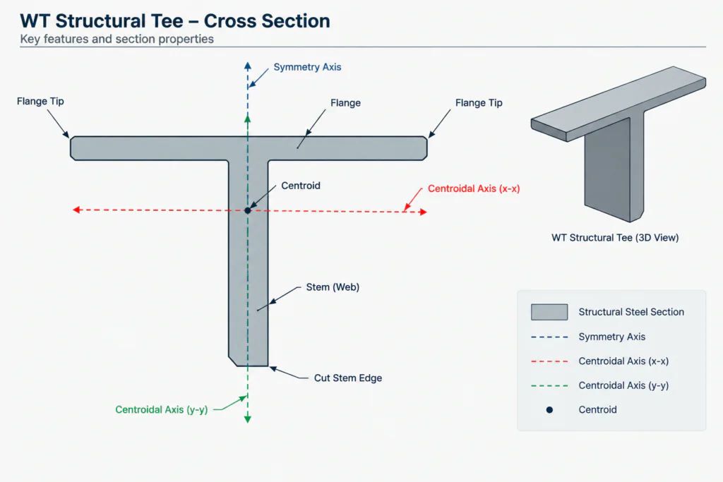 Structural Tee (WT) Shapes: Designations, Orientation, and Detailing Geometry structural steel illustration