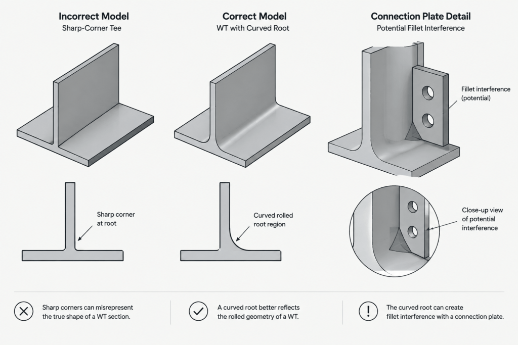 Structural Tee (WT) Shapes: Designations, Orientation, and Detailing Geometry structural steel illustration