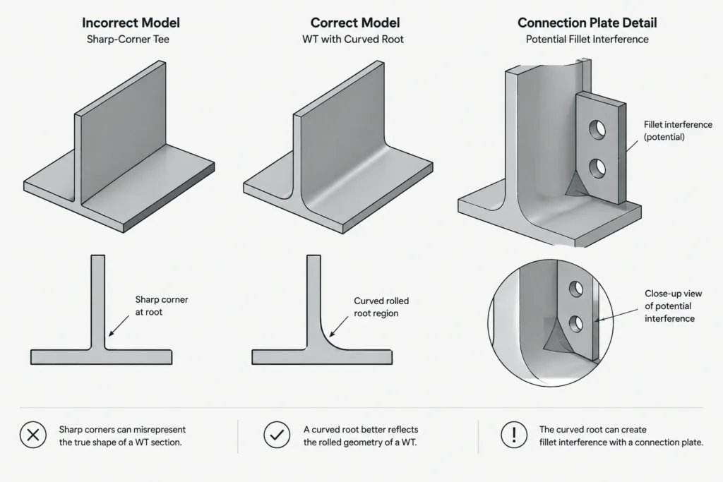 Structural Tee (WT) Shapes: Designations, Orientation, and Detailing Geometry structural steel illustration