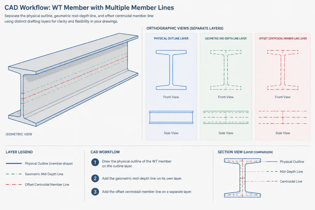 Structural Tee (WT) Shapes: Designations, Orientation, and Detailing Geometry structural steel illustration
