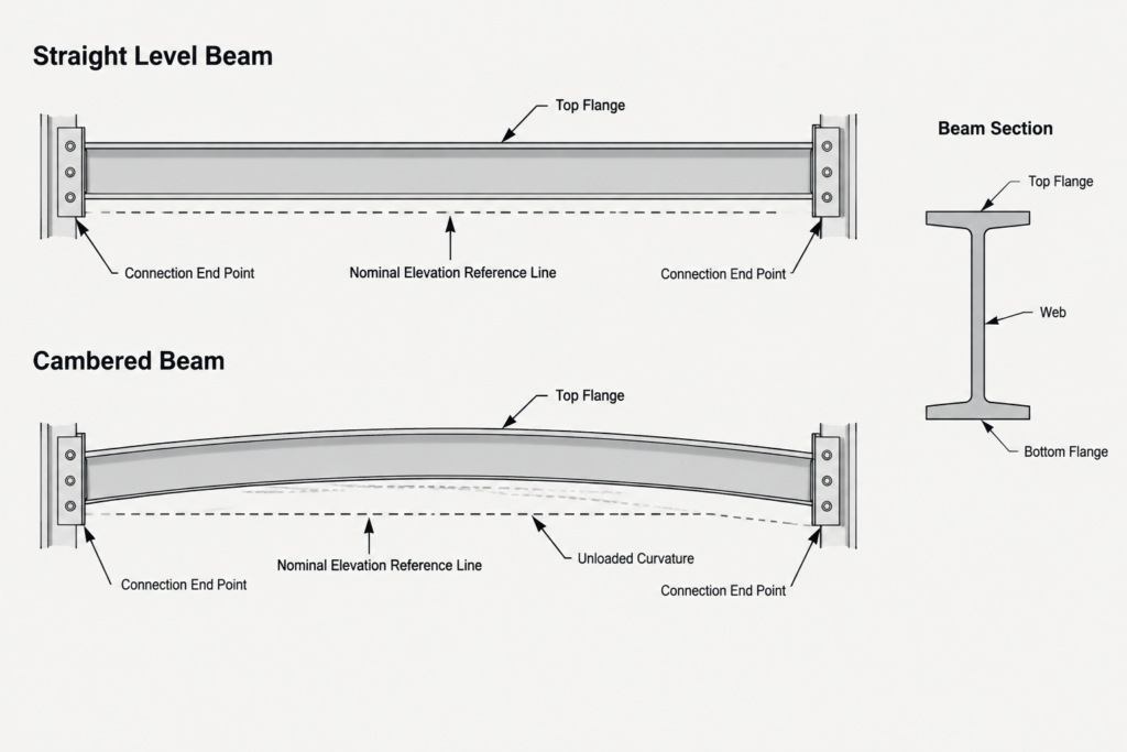Top of Steel Elevations in Structural Drawings: TOS, BOS, Slopes, and Camber structural steel illustration