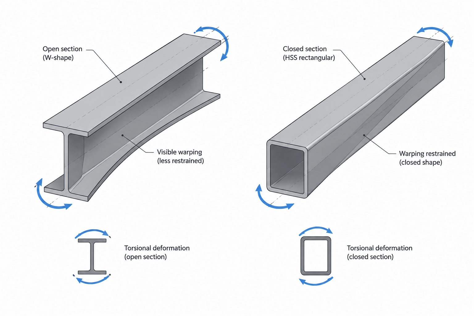 Torsional Constant J and Warping Constant Cw in Steel Shape Tables