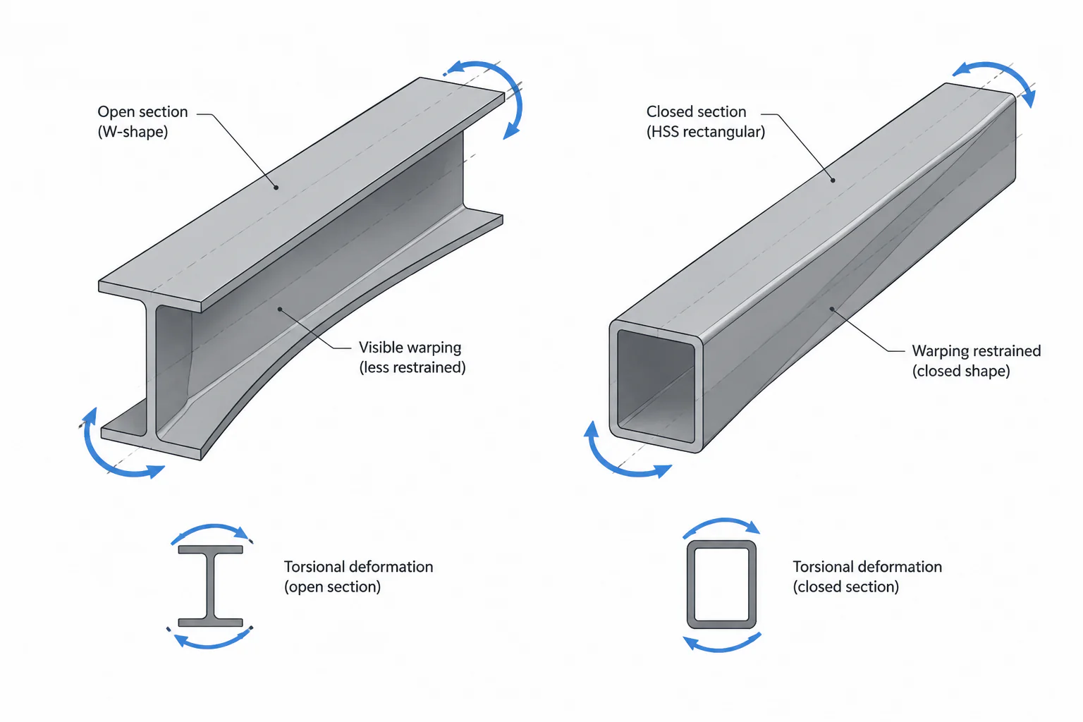 Torsional Constant J and Warping Constant Cw in Steel Shape Tables