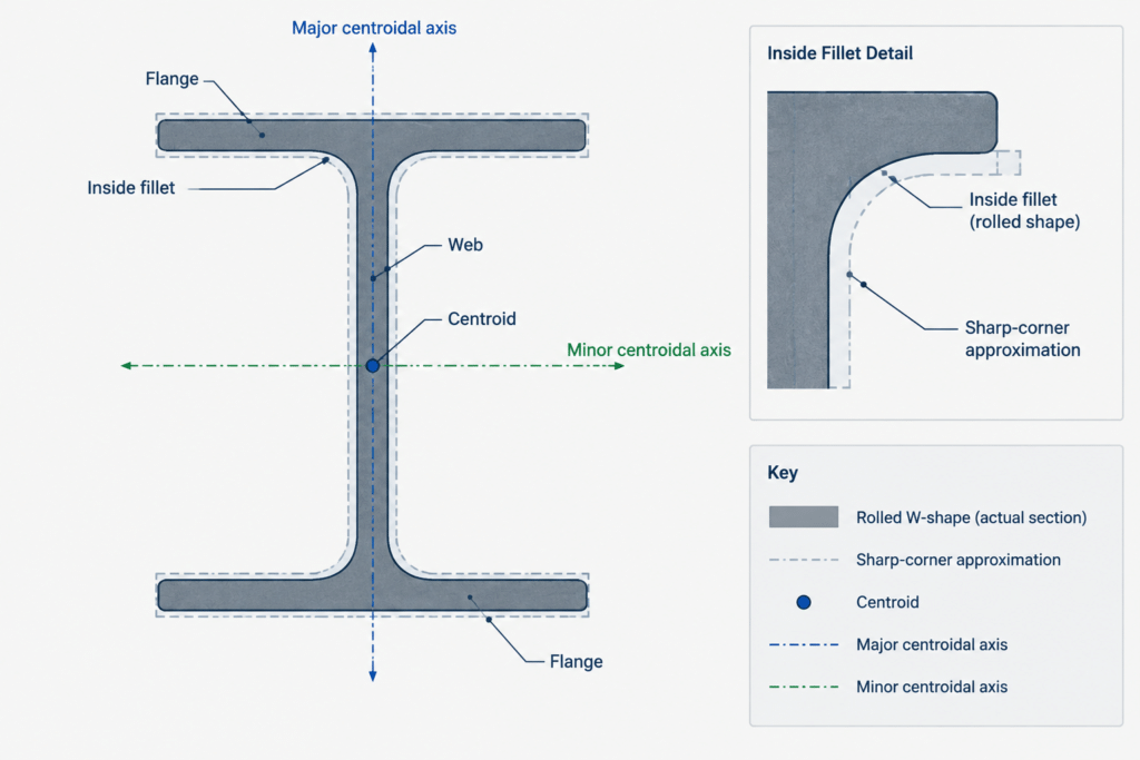 Why CAD-Calculated Steel Section Properties May Not Match Published Shape Tables structural steel illustration