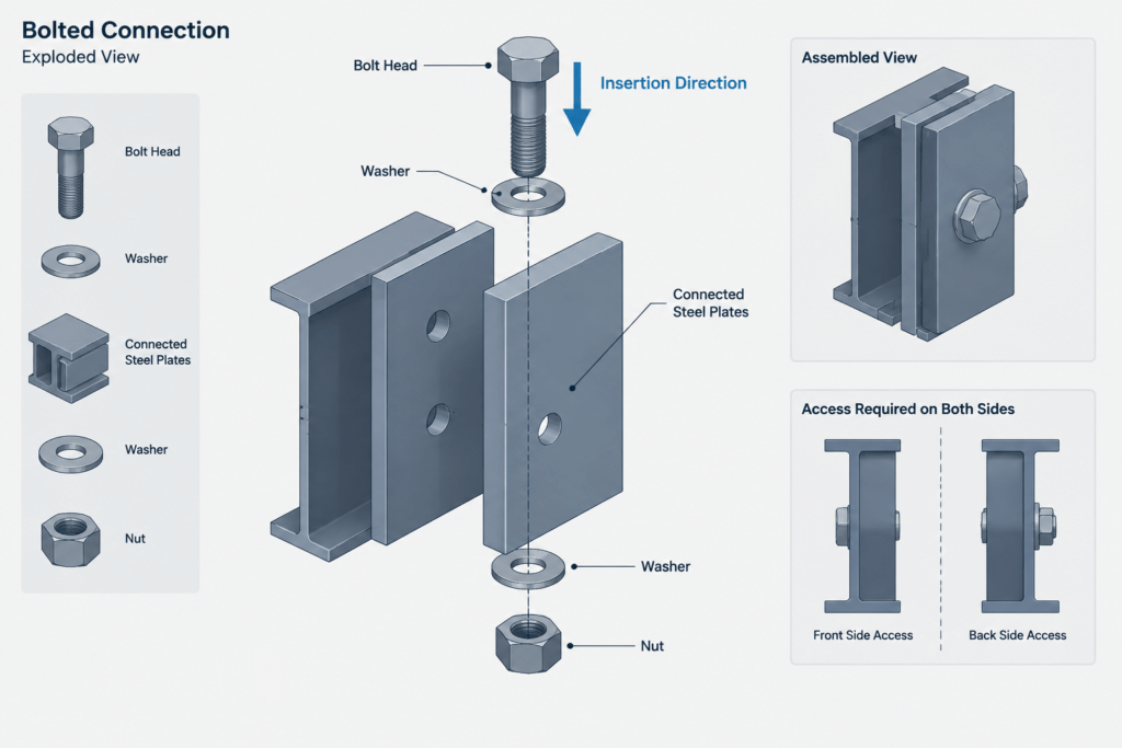 Wrench Clearance in Structural Steel Connections: Detailing for Bolt Installation and Tightening structural steel illustration