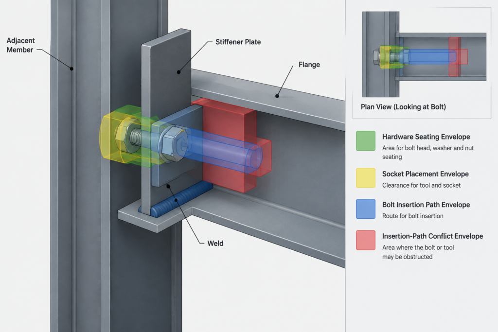 Wrench Clearance in Structural Steel Connections: Detailing for Bolt Installation and Tightening structural steel illustration