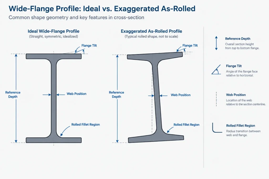 As-Rolled Steel Shape Variation: Mill Tolerances, Tabulated Dimensions, and Fit-Up structural steel illustration