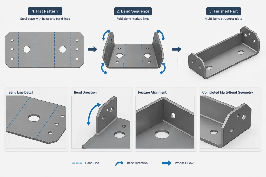 Bent Structural Steel Plates: Flat Length, Bend Lines, and CAD Detailing structural steel illustration