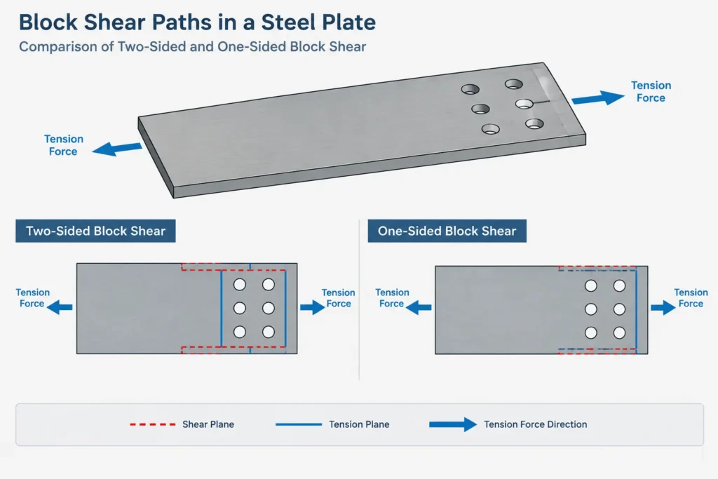 Block Shear Paths in Steel Connections: A Practical Guide to Plates, Angles, Tees, and Gussets structural steel illustration