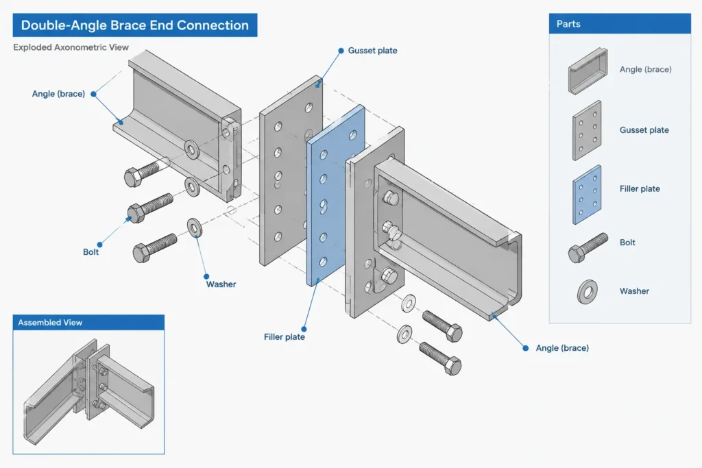 Built-Up Double-Angle Members: Spacing, Stitch Connections, and Detailing Datums structural steel illustration