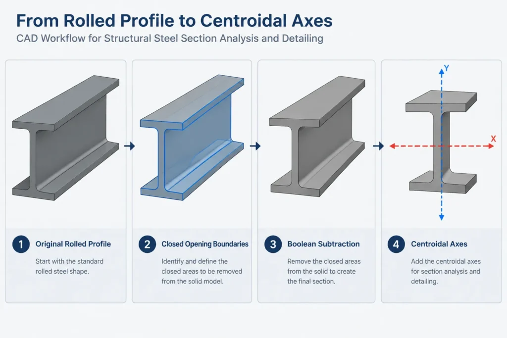 Calculating Steel Section Properties with Holes and Openings: A Practical CAD Workflow structural steel illustration