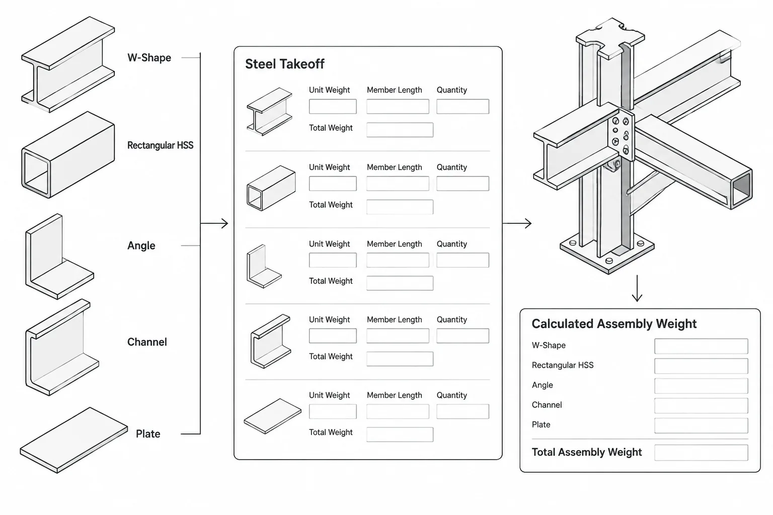 Calculating Structural Steel Member Weight from Shape Tables and CAD Geometry