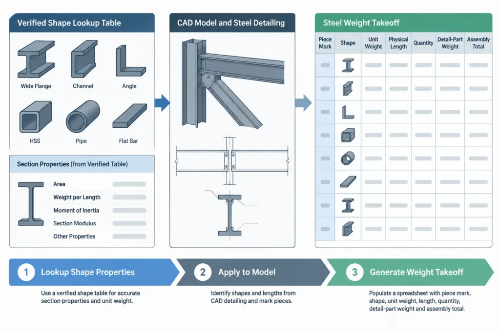 Calculating Structural Steel Member Weight from Shape Tables and CAD Geometry structural steel illustration
