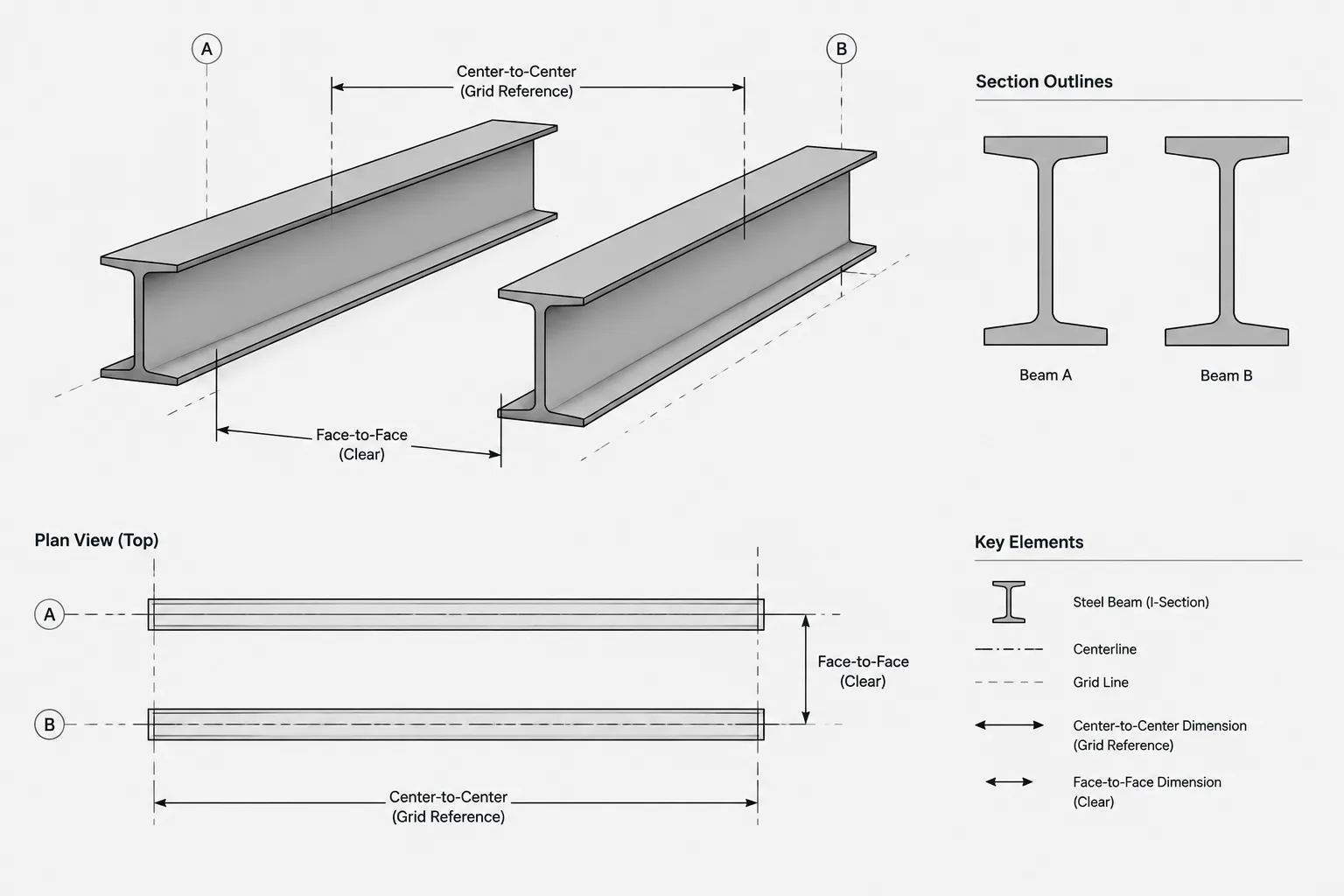 Center-to-Center vs. Clear Dimensions in Structural Steel Layout