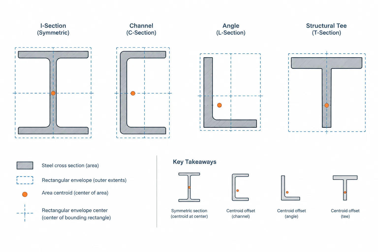 Centroid vs. Geometric Center in Structural Steel Shapes: Choosing the Correct Reference structural steel illustration