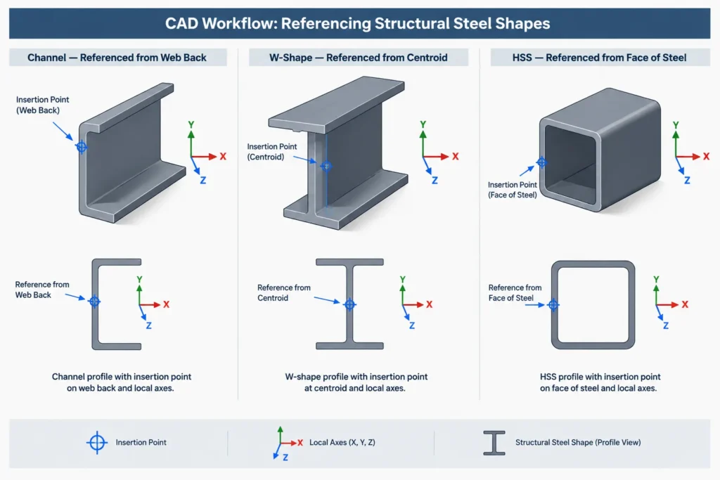 Cleaning Structural Steel Shape Profiles in CAD: Polylines, Fillets, Origins, and Geometry Checks structural steel illustration