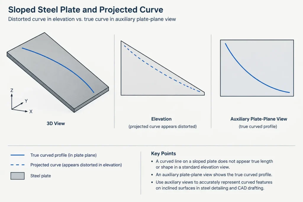 Dimensioning Curved Steel Plate Profiles: Radii, Arc Centers, Chords, and Tangent Points structural steel illustration