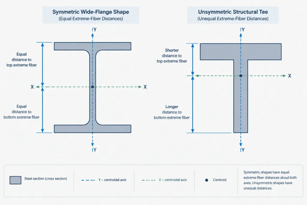 Elastic Section Modulus for Unsymmetric Steel Shapes: Why Each Side Can Have a Different S structural steel illustration