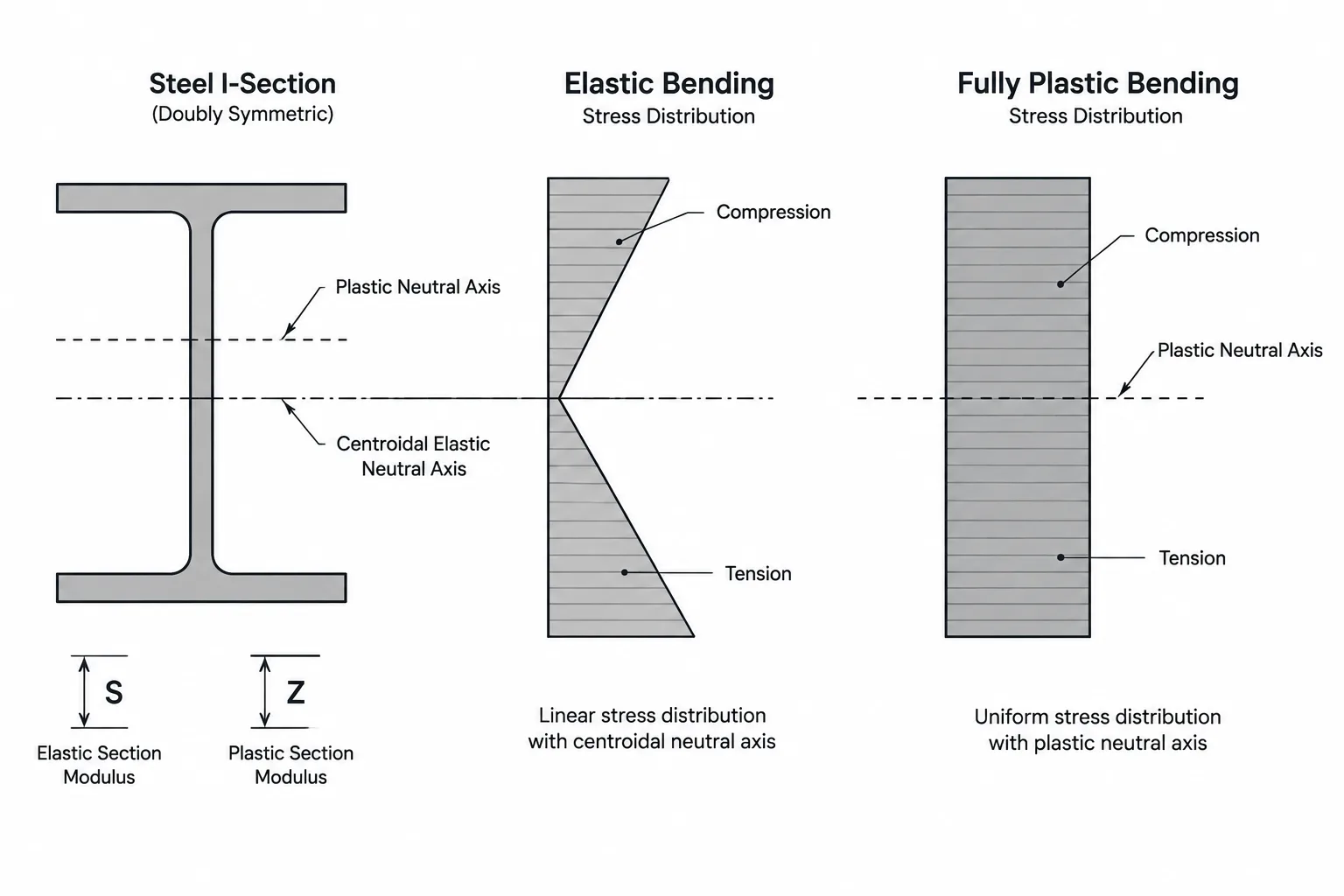 Elastic vs. Plastic Section Modulus in Steel Shape Tables: Understanding S, Z, and Shape Factor structural steel illustration