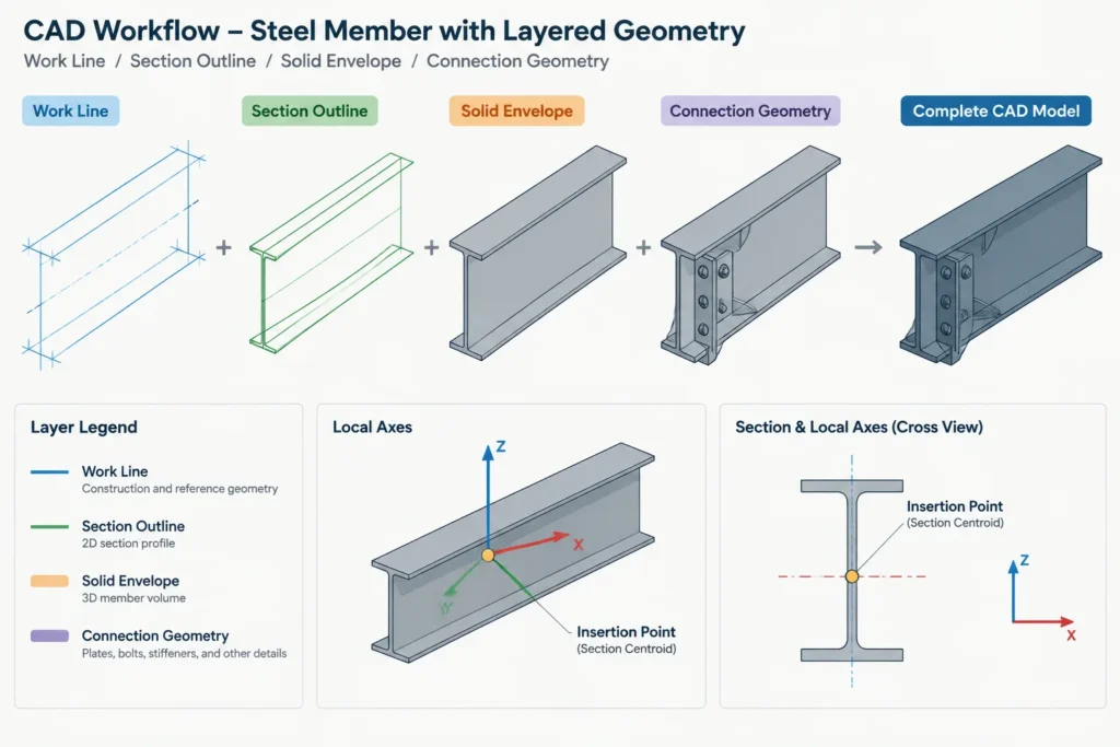 Exact vs. Simplified Steel Shape Geometry in CAD: Choosing the Right Level of Detail structural steel illustration