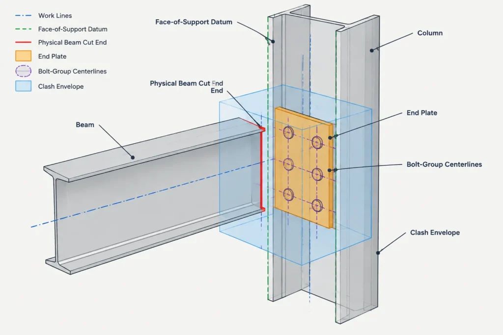 Flush vs. Extended End-Plate Steel Connections: Geometry, Bolt Layout, and Detailing Coordination structural steel illustration