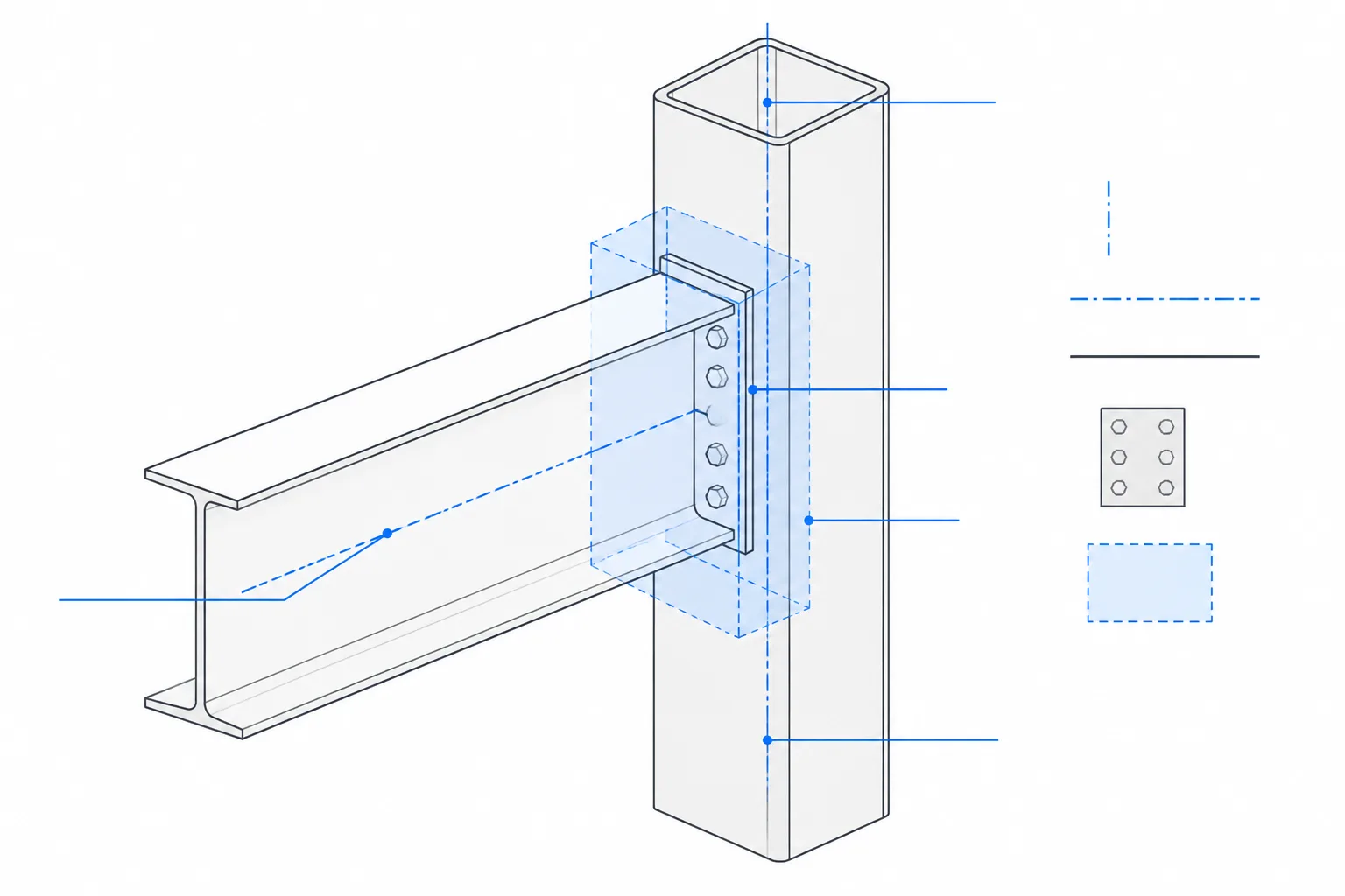 Framing Steel Beams into HSS Columns: Face Datums, Connection Zones, and Detailing Coordination structural steel illustration
