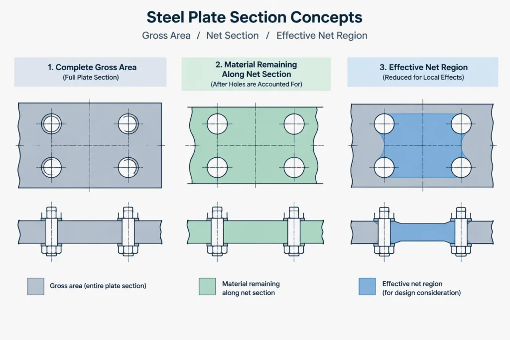 Gross Area, Net Area, and Effective Net Area in Steel Tension Members structural steel illustration