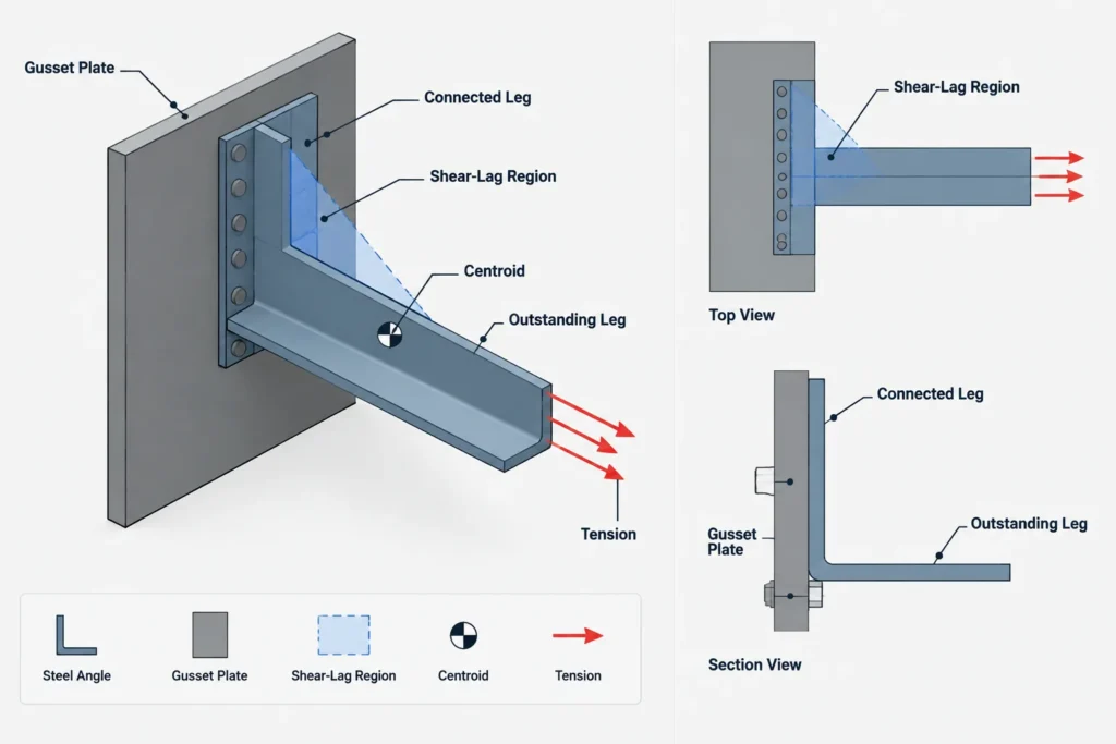 Gross Area, Net Area, and Effective Net Area in Steel Tension Members structural steel illustration