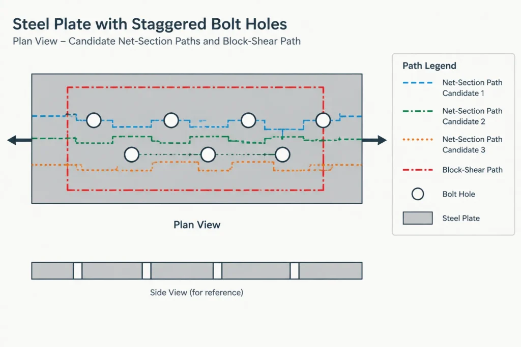 Gross Area, Net Area, and Effective Net Area in Steel Tension Members structural steel illustration